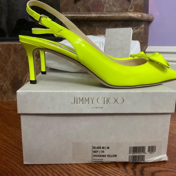 JIMMY CHOO BLARE 60 SHOCKING YELLOW NEON PATENT HEELS !! GORGEOUS !! - Picture 5 of 5